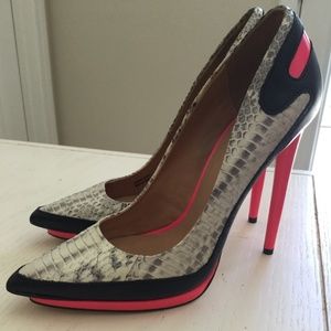 L.A.M.B Neon Pink and Snake Print Stiletto Heels
